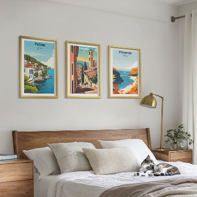 Set of 3 framed wall art pieces Picturesque retro landscapes