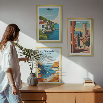 Set of 3 framed wall art pieces Picturesque retro landscapes