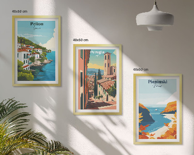 Set of 3 framed wall art pieces Picturesque retro landscapes