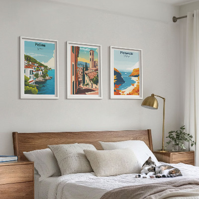 Set of 3 framed wall art pieces Picturesque retro landscapes