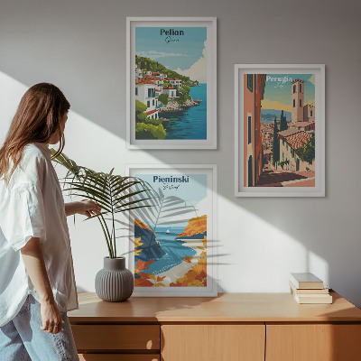 Set of 3 framed wall art pieces Picturesque retro landscapes