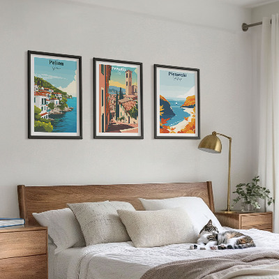 Set of 3 framed wall art pieces Picturesque retro landscapes