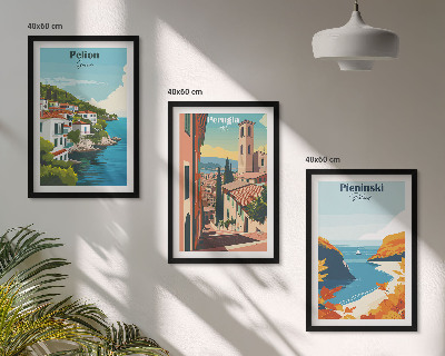 Set of 3 framed wall art pieces Picturesque retro landscapes
