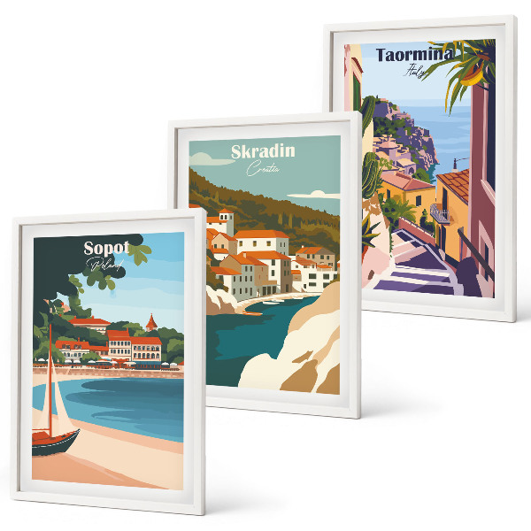 Wall art set Seaside town illustrations