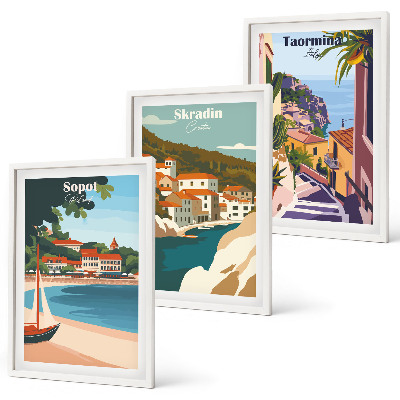 Wall art set Seaside town illustrations