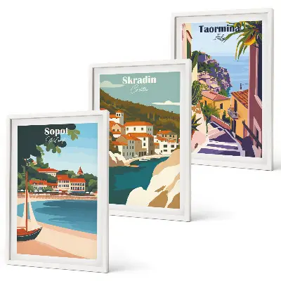 Seaside town illustrations wall art set