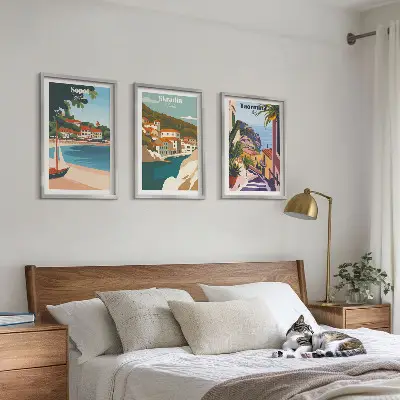 Seaside town illustrations wall art set