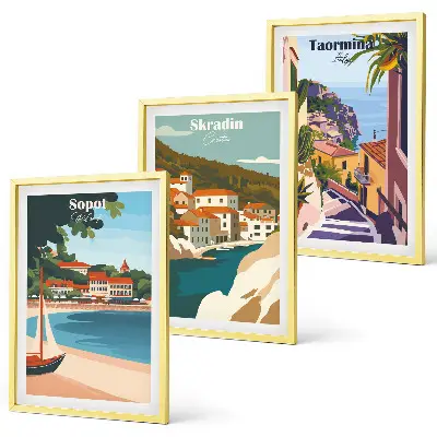 Seaside town illustrations wall art set