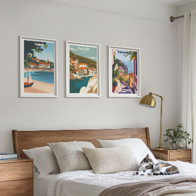 Wall art set Seaside town illustrations