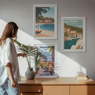 Seaside town illustrations wall art set
