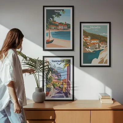 Seaside town illustrations wall art set