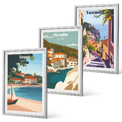 Seaside town illustrations wall art set