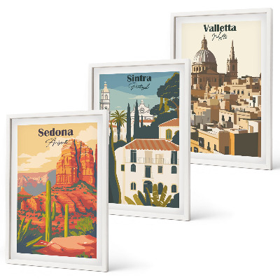 Three-piece wall art piece Views Sedona Sintra Valletta retro