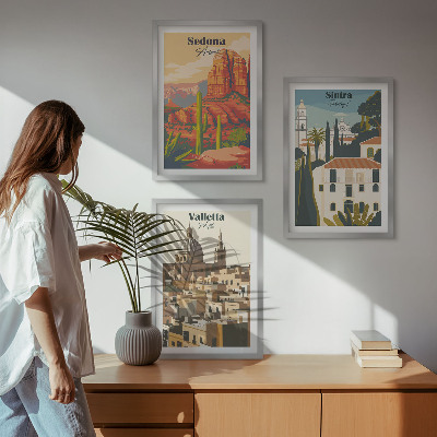 Three-piece wall art piece Views Sedona Sintra Valletta retro
