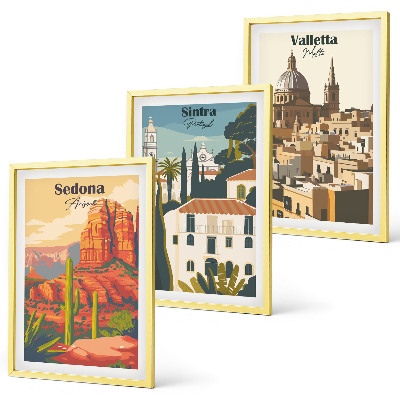 Three-piece wall art piece Views Sedona Sintra Valletta retro