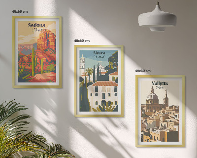 Three-piece wall art piece Views Sedona Sintra Valletta retro