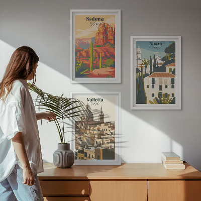 Three-piece wall art piece Views Sedona Sintra Valletta retro