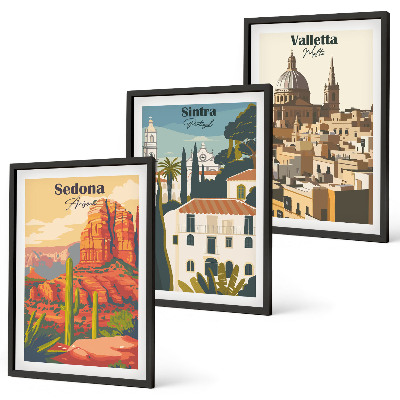 Three-piece wall art piece Views Sedona Sintra Valletta retro