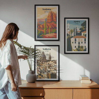 Three-piece wall art piece Views Sedona Sintra Valletta retro