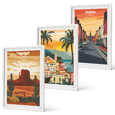 Set of 3 framed wall art pieces Landscapes of natural cities