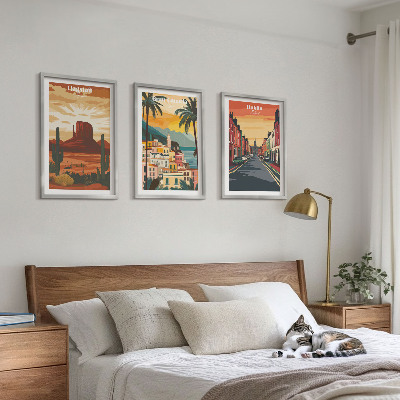 Set of 3 framed wall art pieces Landscapes of natural cities