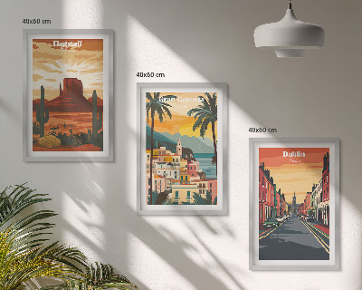 Set of 3 framed wall art pieces Landscapes of natural cities