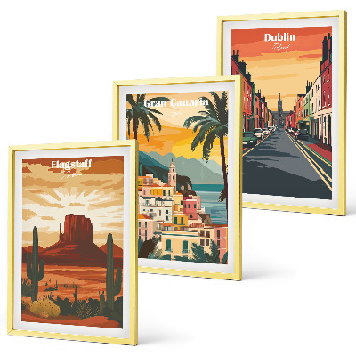 Set of 3 framed wall art pieces Landscapes of natural cities