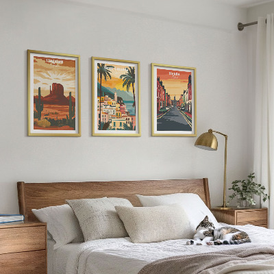 Set of 3 framed wall art pieces Landscapes of natural cities