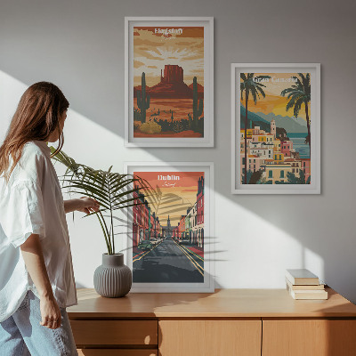Set of 3 framed wall art pieces Landscapes of natural cities