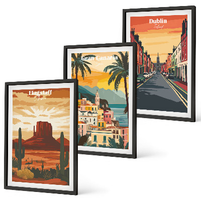 Set of 3 framed wall art pieces Landscapes of natural cities