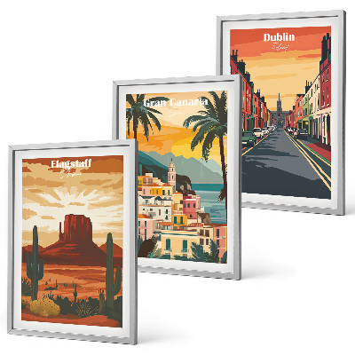 Set of 3 framed wall art pieces Landscapes of natural cities