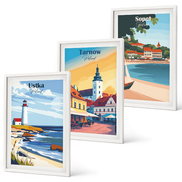 Wall art set City views Ustka Tarnów Sopot