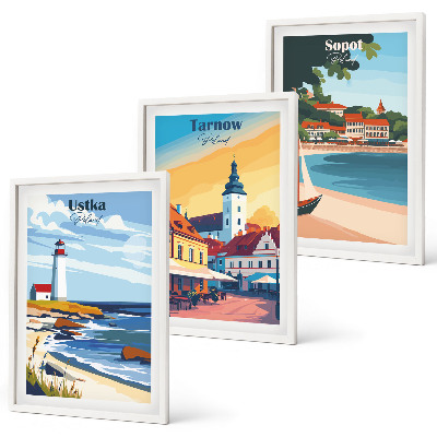 Wall art set City views Ustka Tarnów Sopot