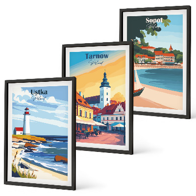 Wall art set City views Ustka Tarnów Sopot