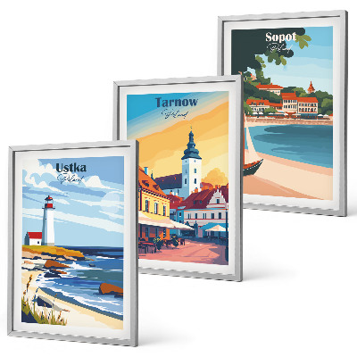 Wall art set City views Ustka Tarnów Sopot