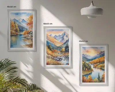 Three-piece mountain landscape wall art river autumn scene