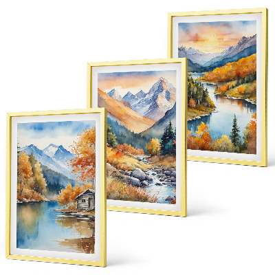 Three-piece wall art piece Mountain landscape river autumn