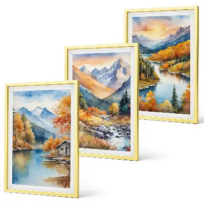 Three-piece mountain landscape wall art river autumn scene