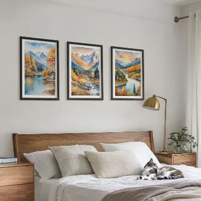Three-piece mountain landscape wall art river autumn scene
