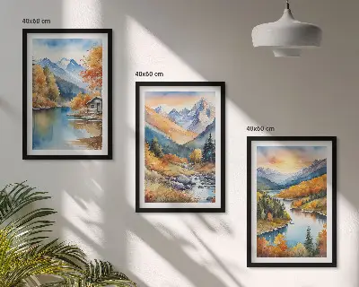 Three-piece mountain landscape wall art river autumn scene