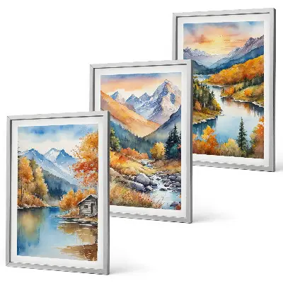Three-piece mountain landscape wall art river autumn scene