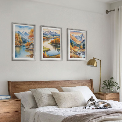 Set of 3 framed wall art pieces Mountain rivers autumn trees