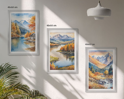 Set of 3 framed wall art pieces Mountain rivers autumn trees