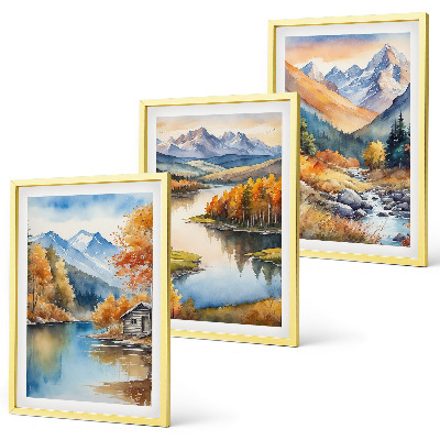 Set of 3 framed wall art pieces Mountain rivers autumn trees
