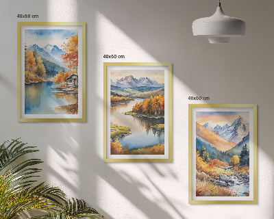 Set of 3 framed wall art pieces Mountain rivers autumn trees