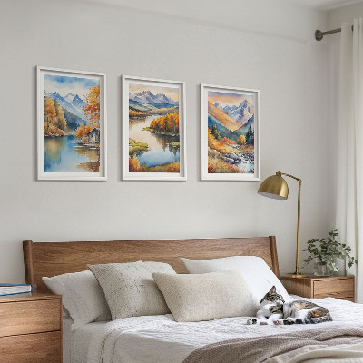 Set of 3 framed wall art pieces Mountain rivers autumn trees