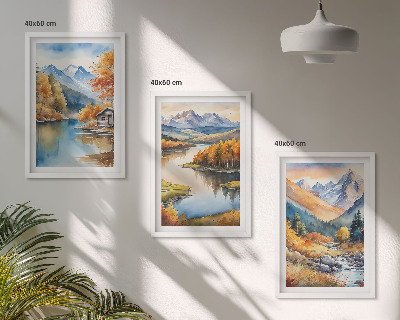 Set of 3 framed wall art pieces Mountain rivers autumn trees