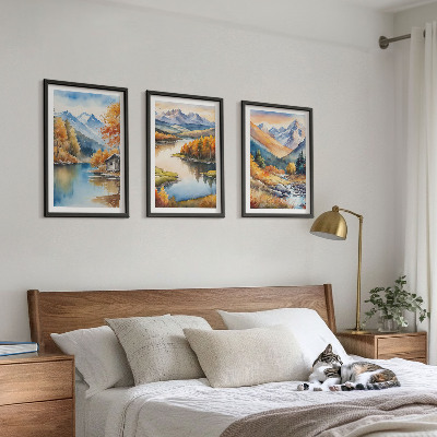 Set of 3 framed wall art pieces Mountain rivers autumn trees