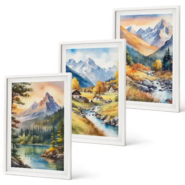 Mountain landscape wall art set with a river
