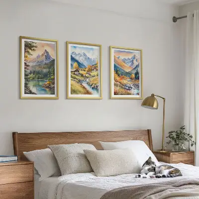 Mountain landscape wall art set with a river